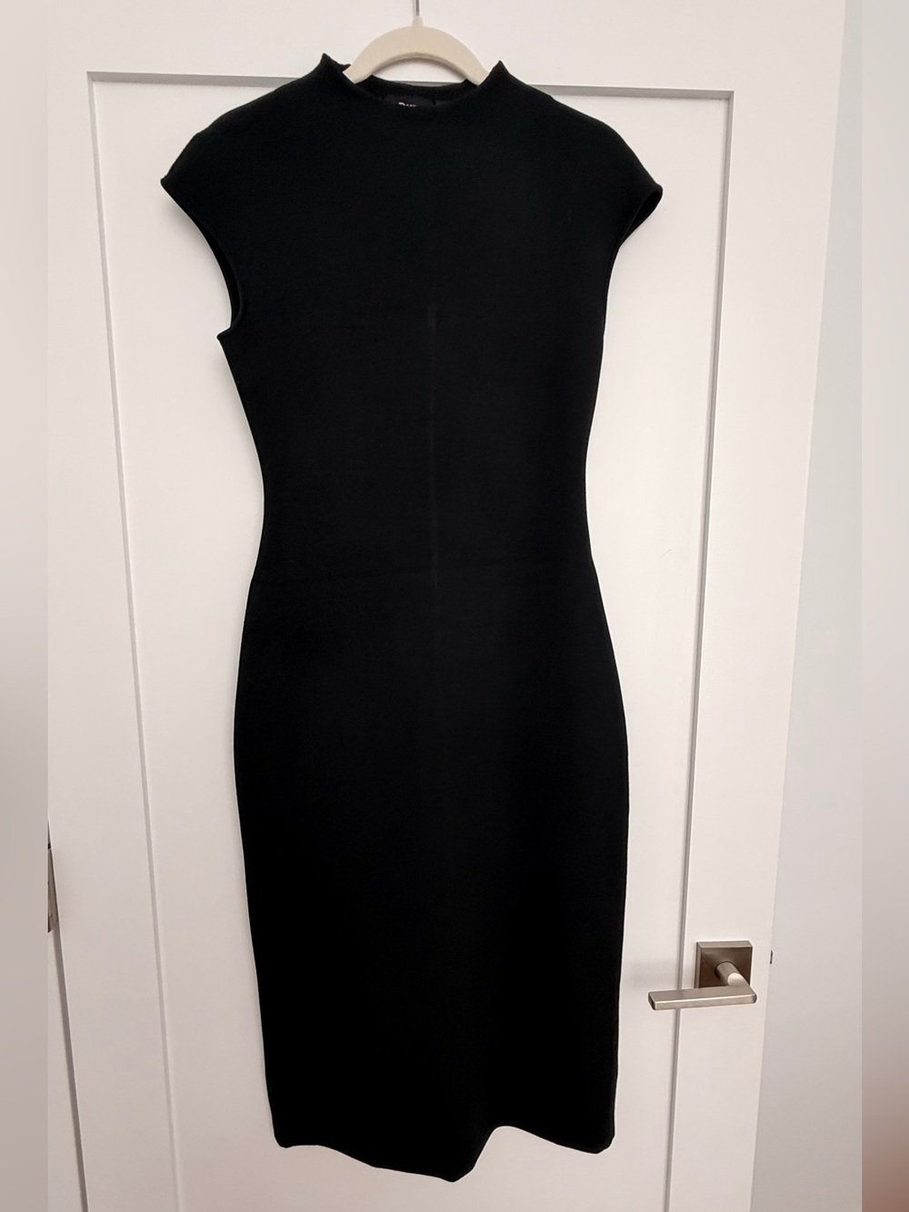 Theory Black Cap-Sleeve Fitted Midi Dress